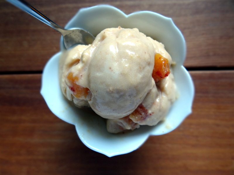 the ice cream served in a white bowl