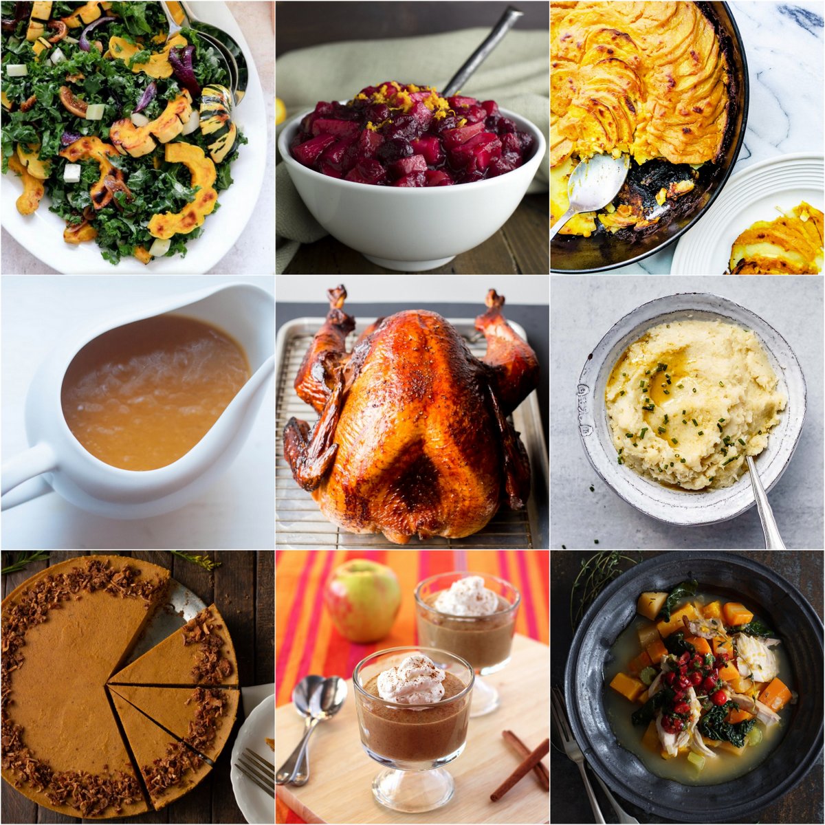 photo collage of featured recipes - turkey in the center