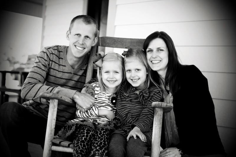 Black & white photo of Christie, her husband, and 2 daughters