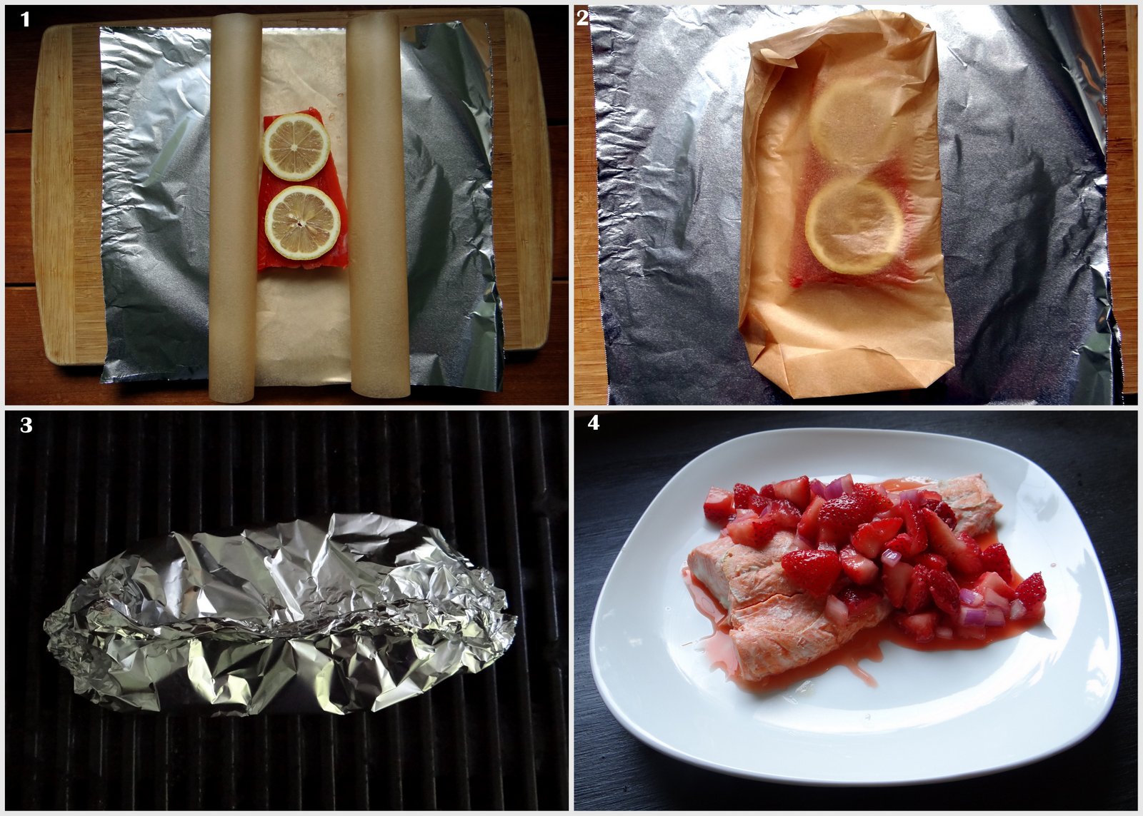 photos of the recipe steps - making the packet to grill