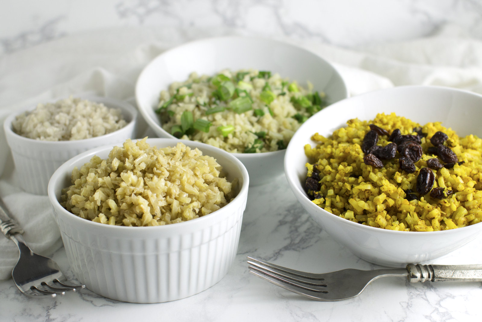 each of the 4 flavors presented in 4 white bowls