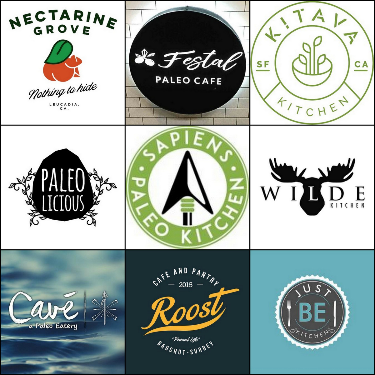 photo collage of paleo restaurant logos