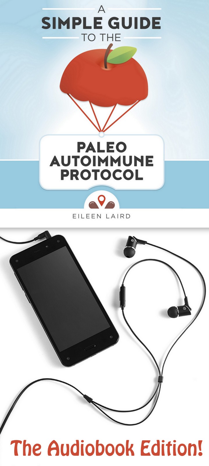 audiobook cover, ipod, and earbuds