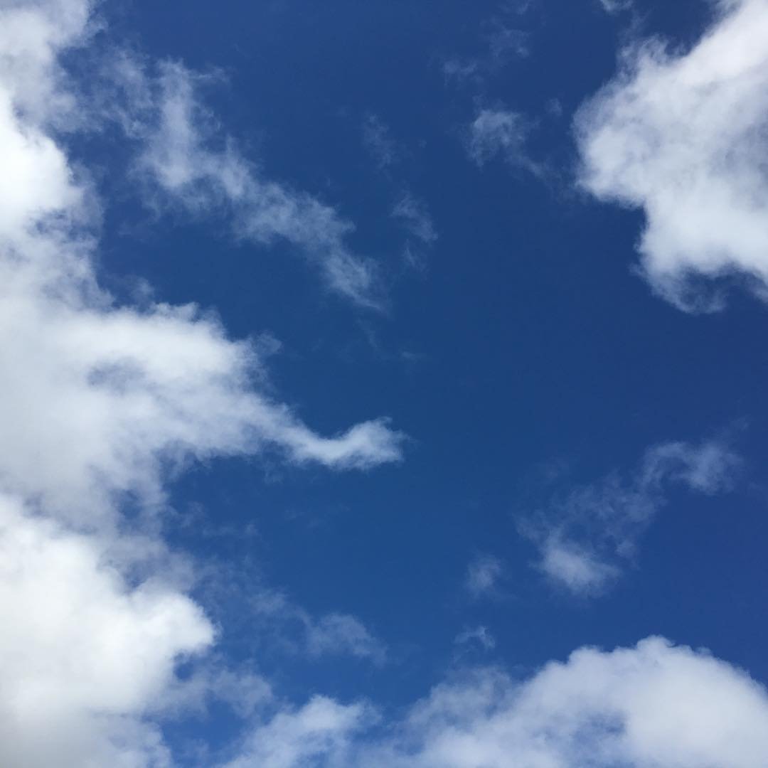 white clouds floating across a deep blue sky