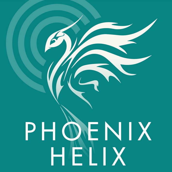 teal and white graphic of phoenix with wings spread and the words: phoenix helix