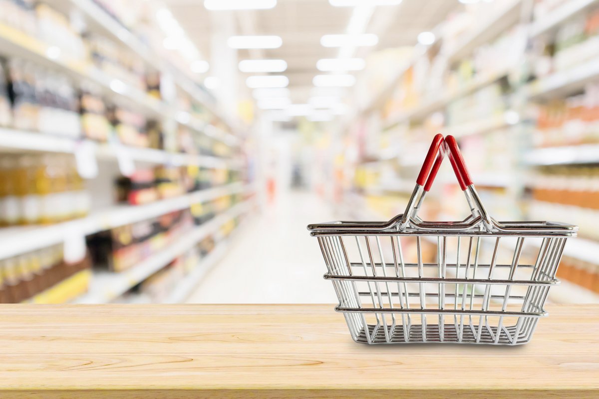 a shopping basket in a grocery store