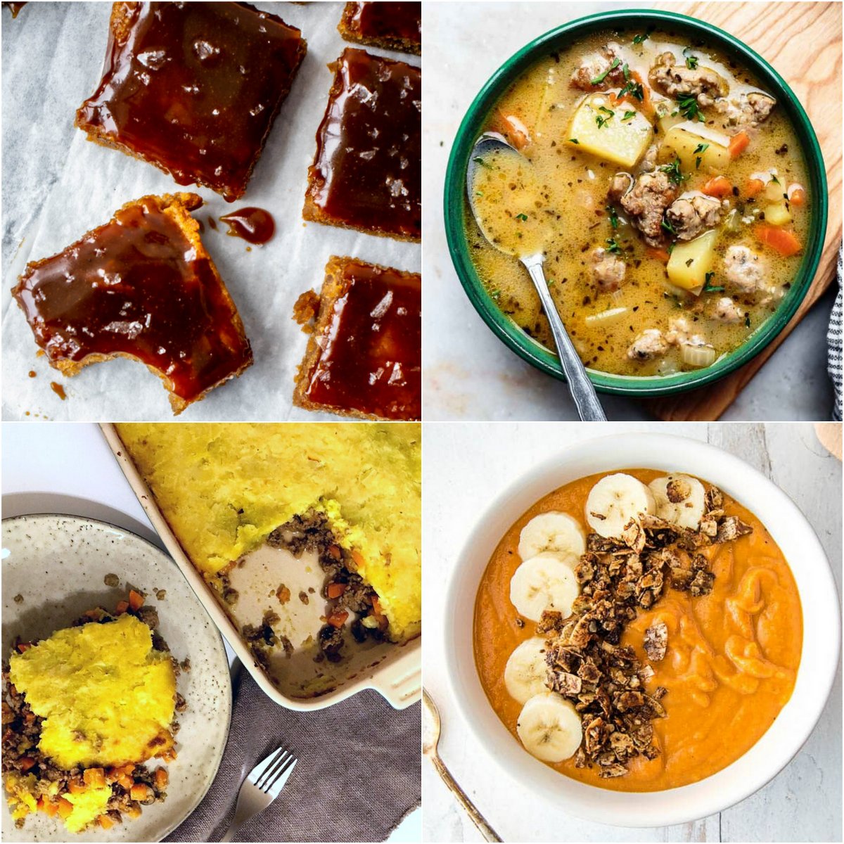 Paleo AIP Recipe Roundtable #357 | Phoenix Helix - *Featured Recipes: Salted Caramel Blondies, Creamy Sausage Potato Soup, Sweet Potato Breakfast Bowl, and Shepherd's Pie.