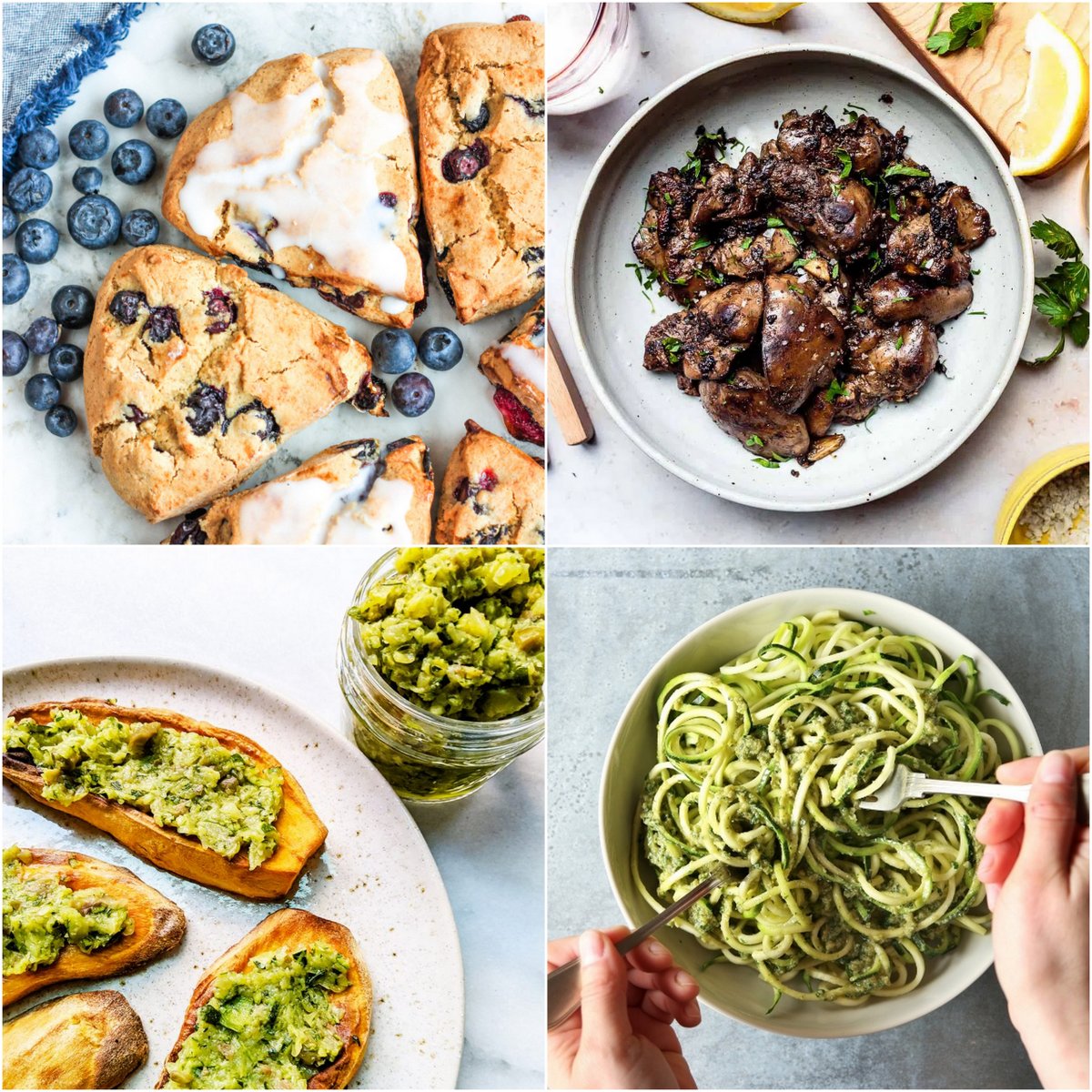 Paleo AIP Recipe Roundtable #379 | Phoenix Helix - *Featured Recipes: Blueberry Scones, Chilled Zucchini Pasta Salad, Zucchini Olive Tapenade, and Lemon Garlic Chicken Livers and Onions.