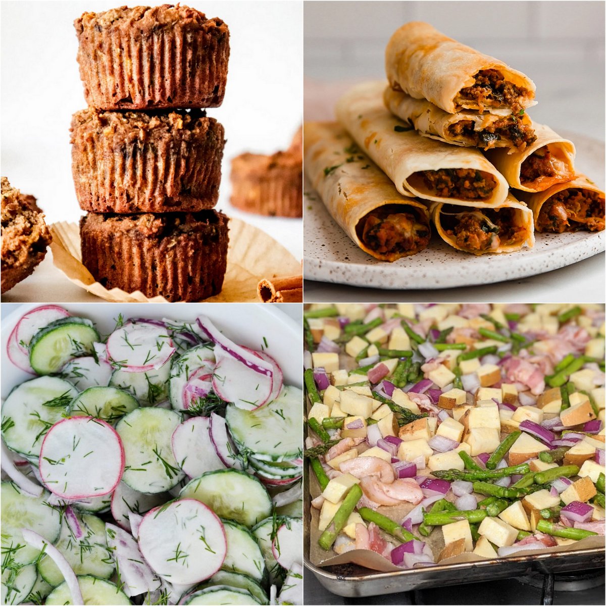 Paleo AIP Recipe Roundtable #380 | Phoenix Helix - *Featured Recipes: Zucchini Carrot Muffins, Pizza Taquitos, Cucumber Radish Dill Salad, and Lemon Bacon Asparagus Sheet Pan Dinner.