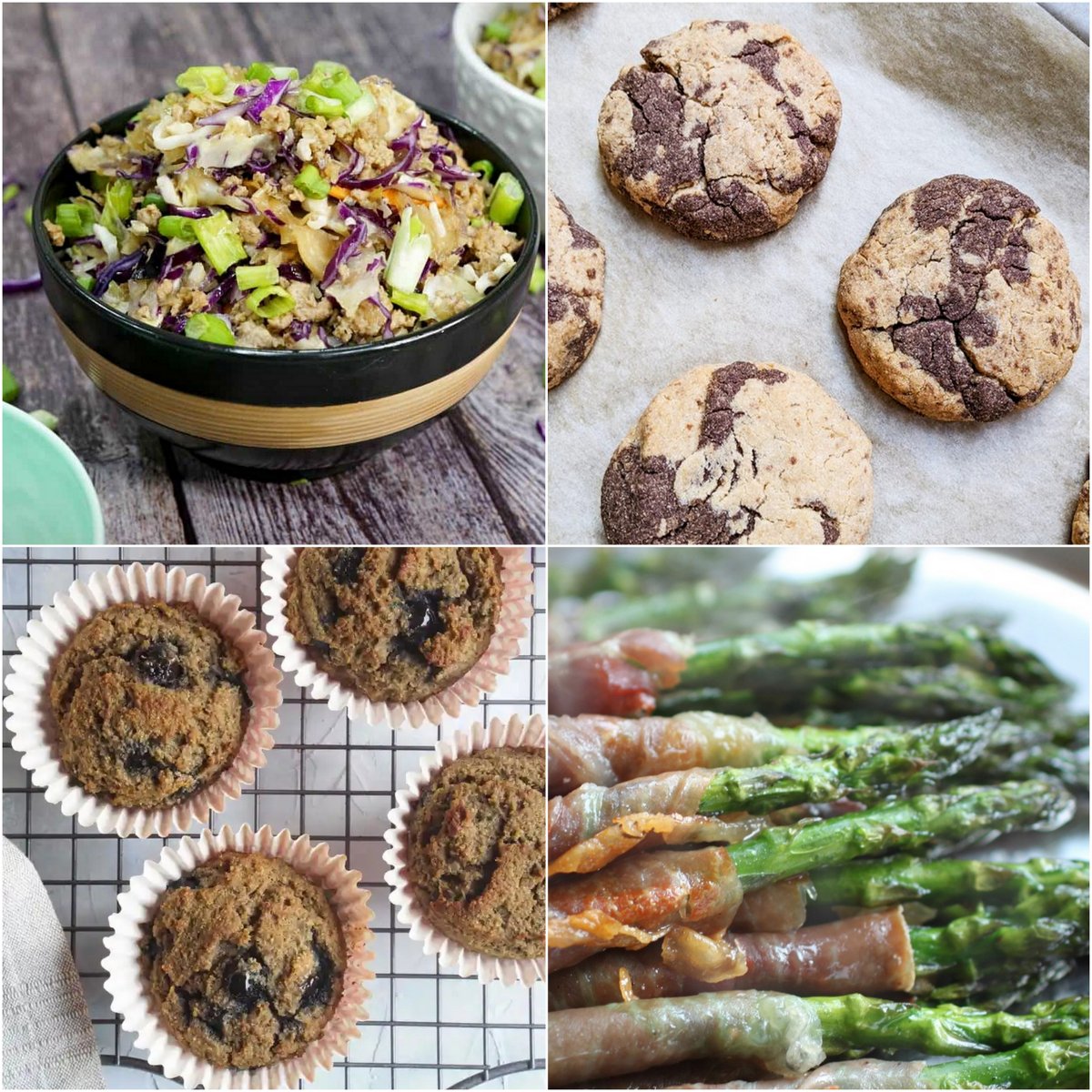 Paleo AIP Recipe Roundtable #401 | Phoenix Helix - *Featured Recipes: Quick Instant Pot Egg Roll in a Bowl, Marbled "Chocolate" Cookies, Liver and Blueberry Muffins, and Prosciutto-wrapped Asparagus.