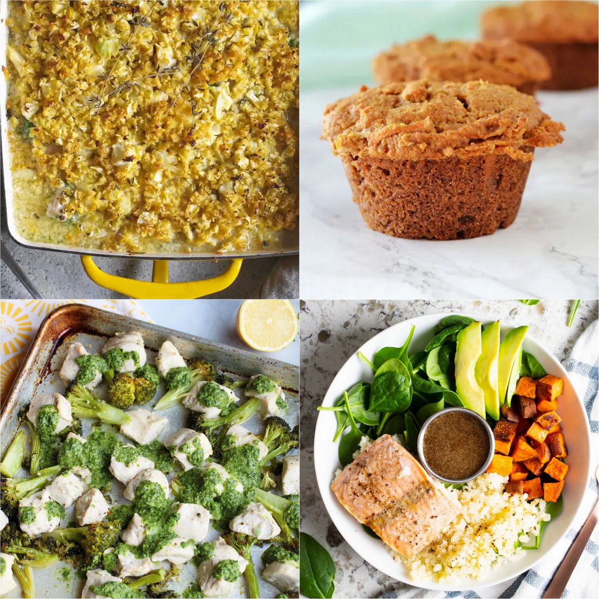 Paleo AIP Recipe Roundtable #404 | Phoenix Helix - *Featured Recipes: Seafood and Cauliflower Gratin, Carrot Muffins, Salmon Power Bowls, and Lemon Chicken Broccoli Sheet Pan Meal.