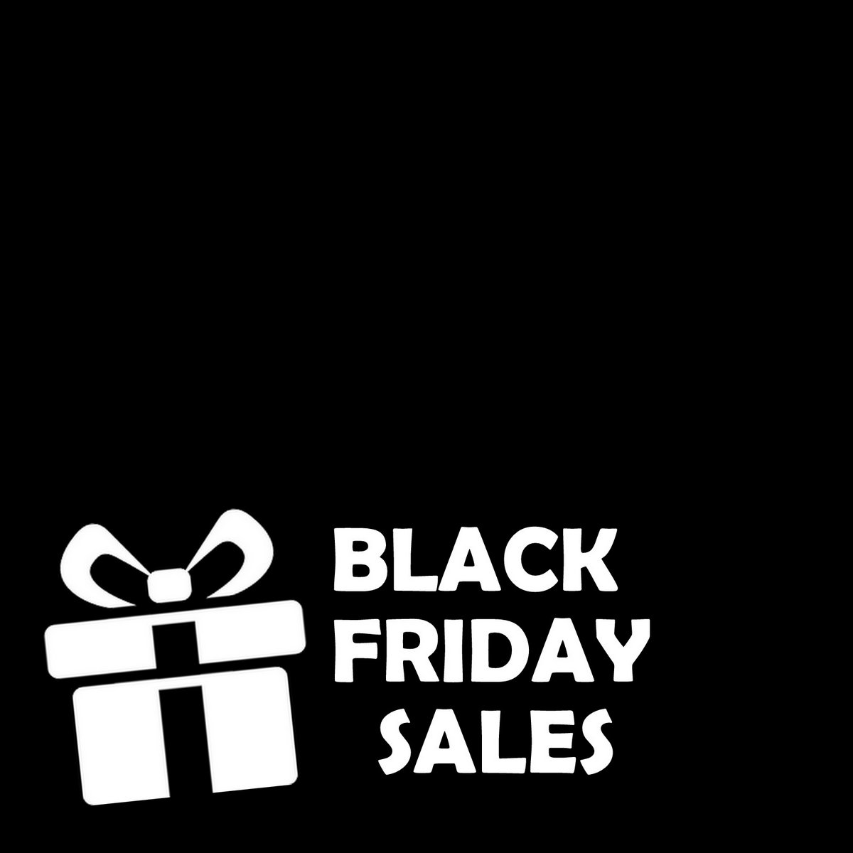 black and white image of a present and text: black friday sales