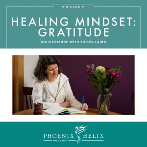 podcast graphic with image of Eileen writing in her gratitude journal