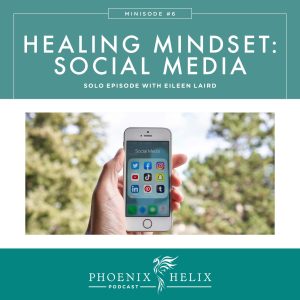 Podcast graphic with image of hand holding iphone with social media icons