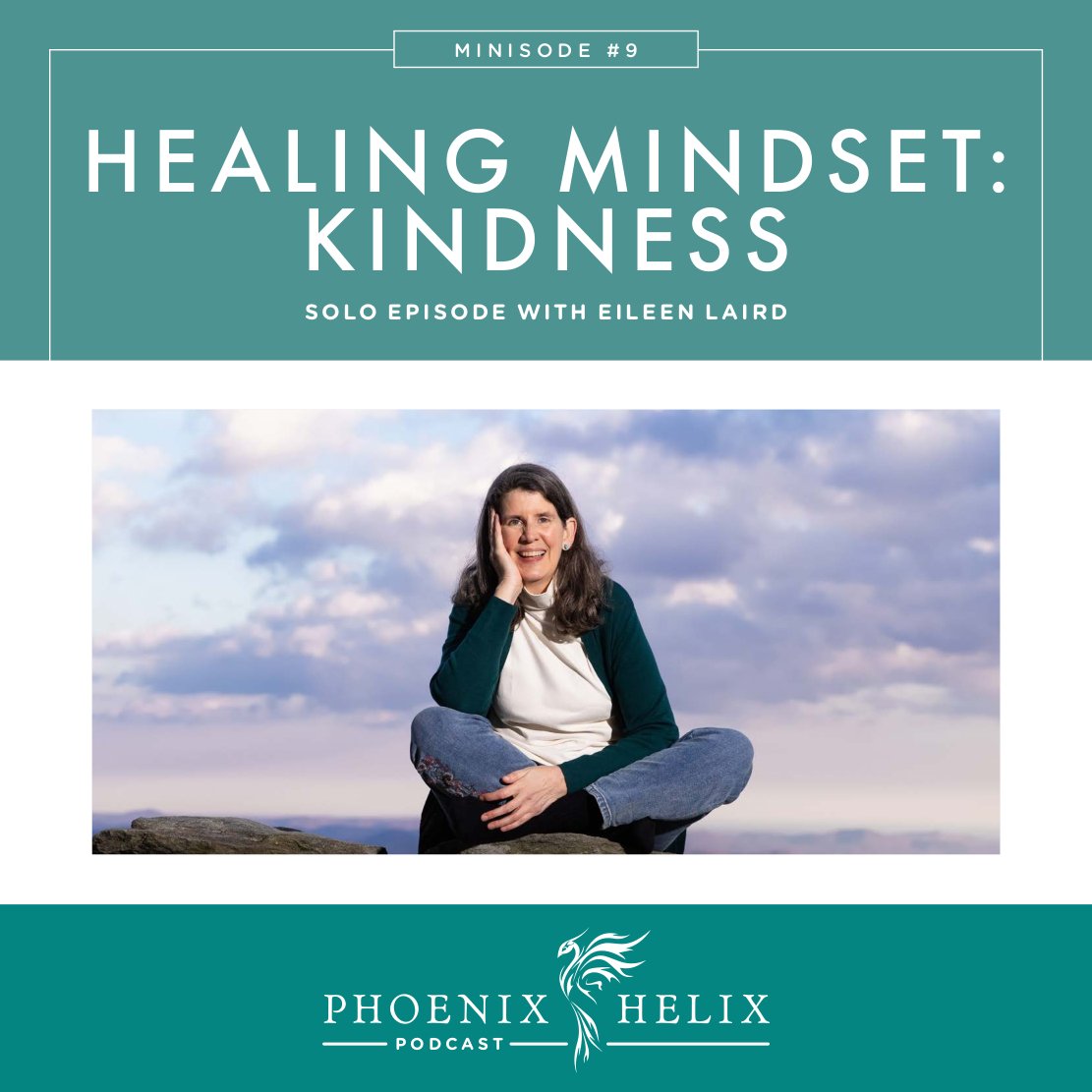 podcast graphic with photo of Eileen sitting cross legged and smiling with clouds behind her